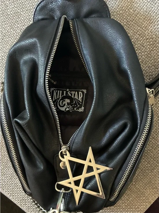 Killstar Black Faux Leather Mini Backpack with Silver Pentagram Charm - Picture 5 of 5
